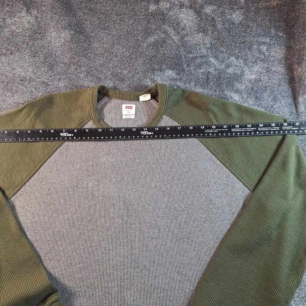 Levis Thermal Knit‎ Raglan Shirt Mens XXL Army Green Gray Waffle Knit 80's Vibe